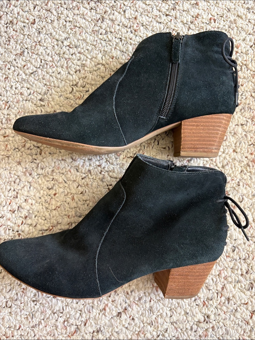Tahari Black Suede Pointed Ankle Booties with Side Zip